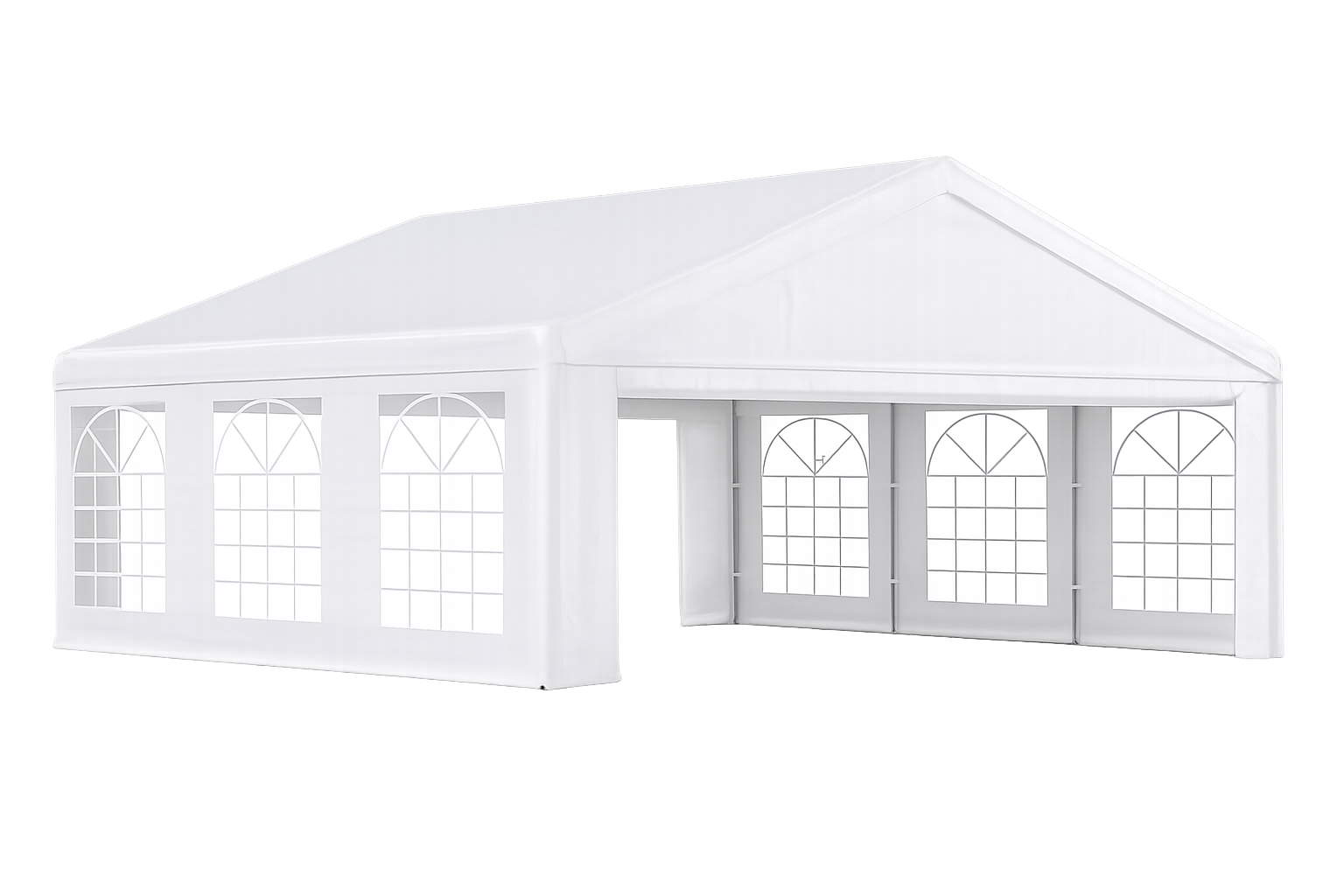 White 20 by 20 premium frame tent with window sidewalls